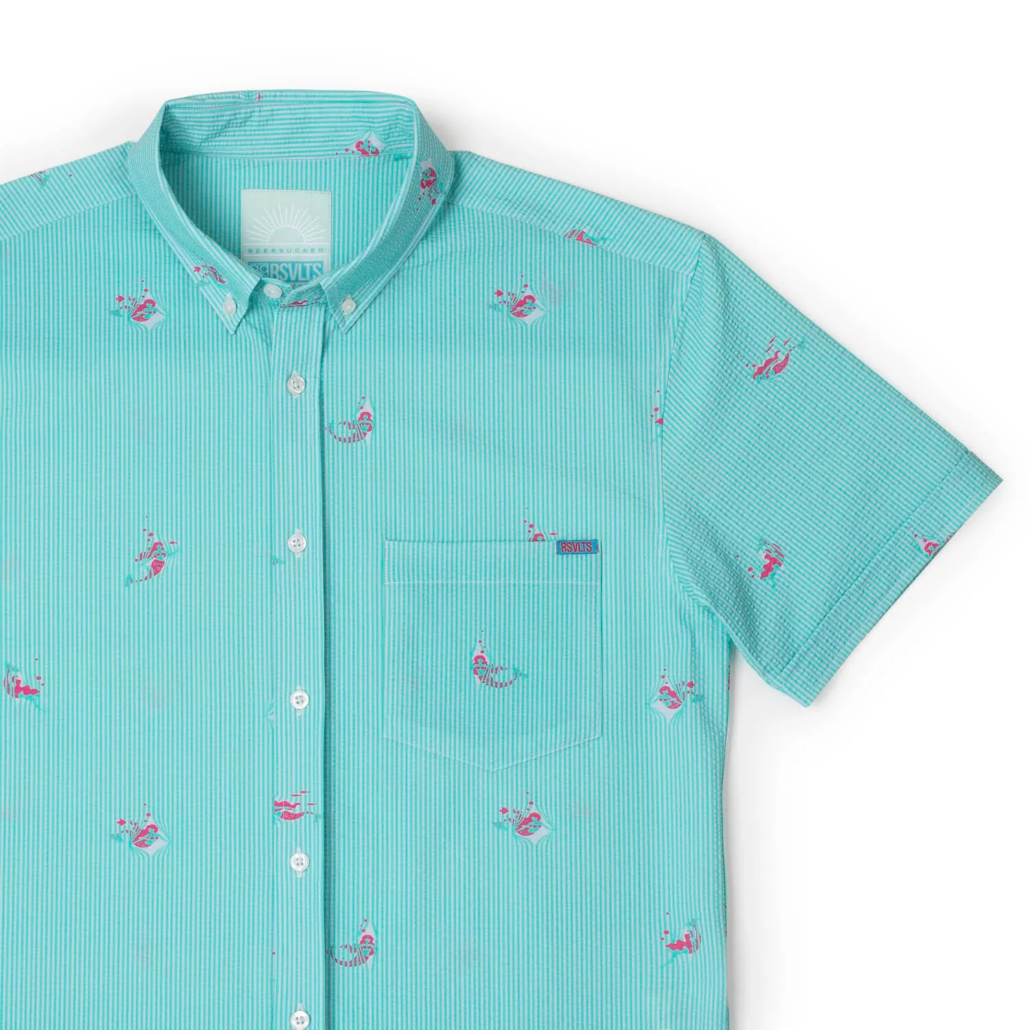 Mermaids – Stretch Seersucker Short Sleeve Shirt - Image 3