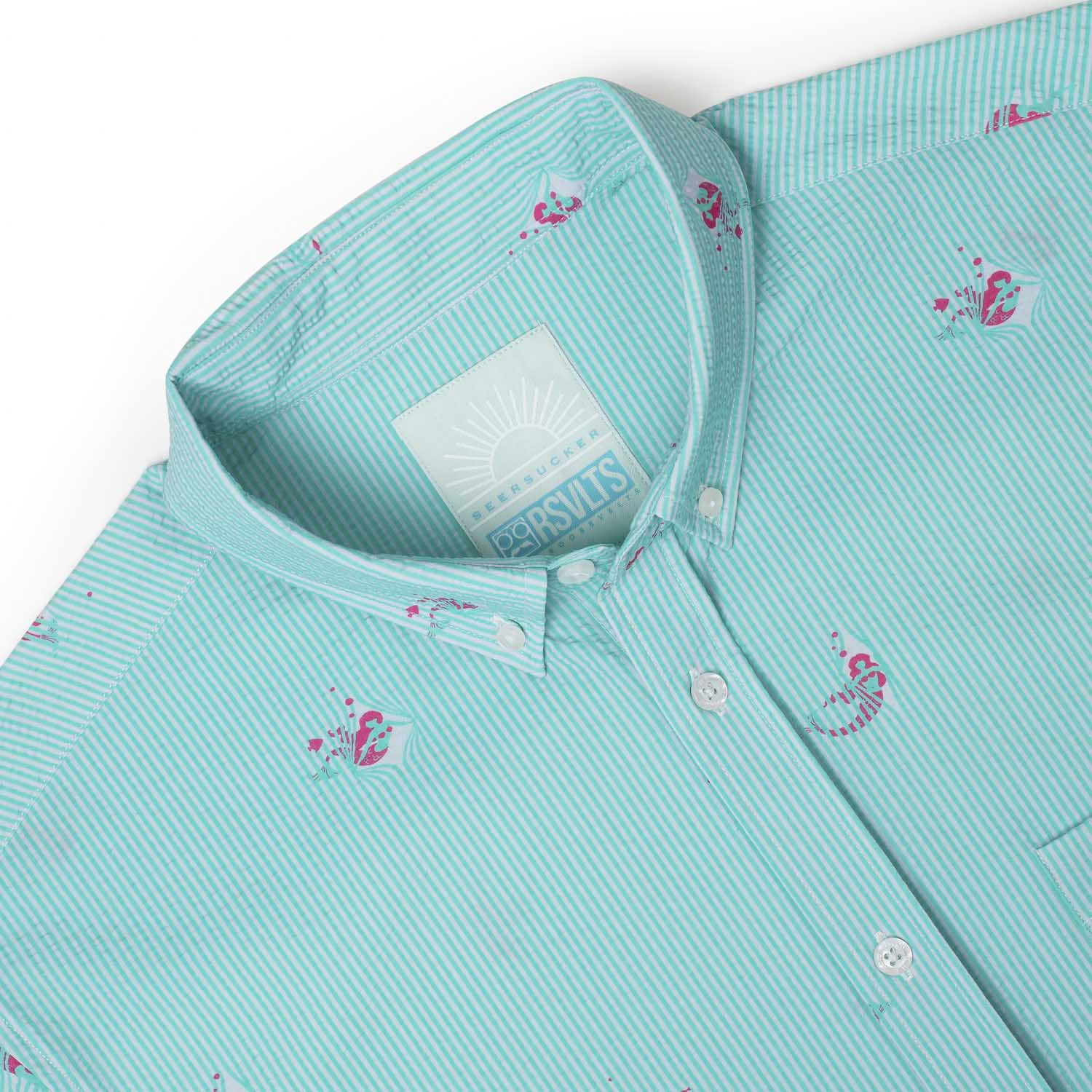 Mermaids – Stretch Seersucker Short Sleeve Shirt - Image 6