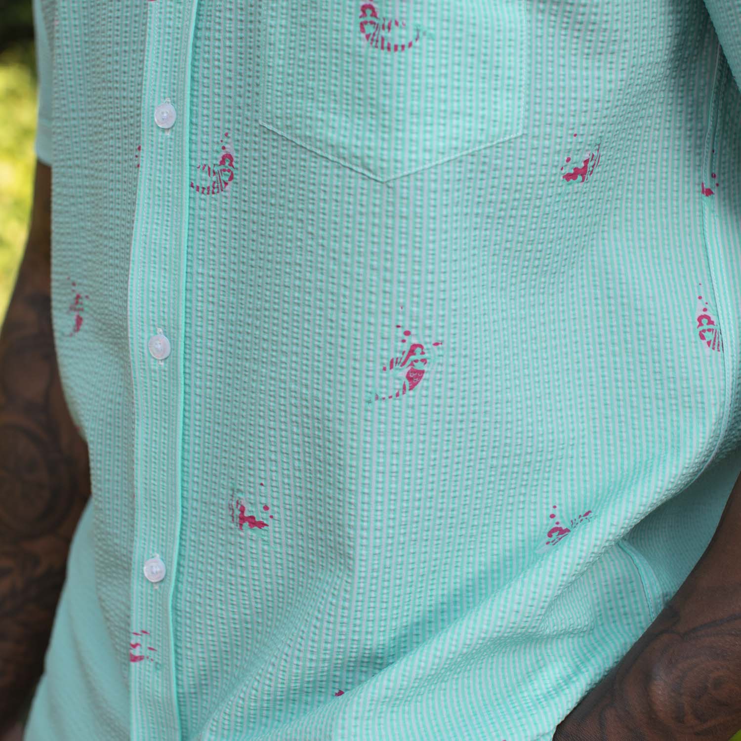 Mermaids – Stretch Seersucker Short Sleeve Shirt - Image 7